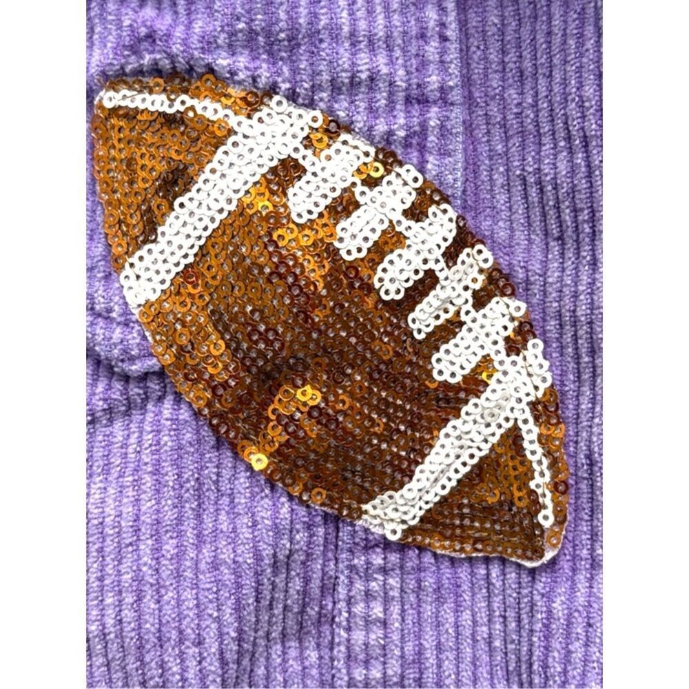 BiBi Purple Football Sequin Corduroy Jacket Gameday Raw Hem Shacket XL NEW - Picture 10 of 10